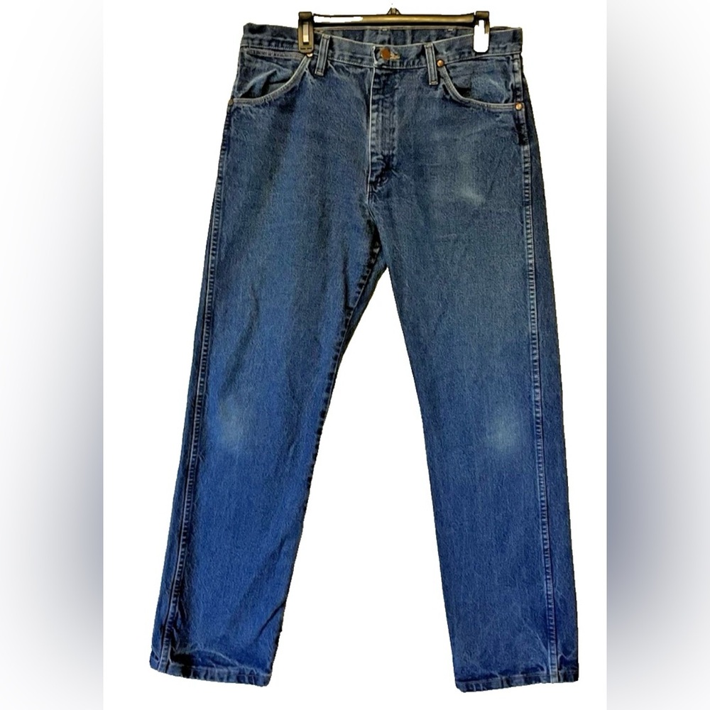 VINTAGE Wrangler Men's Jeans Blue Cowboy Cut Jeans 13MWZPW-`00% Cotton- 35x32